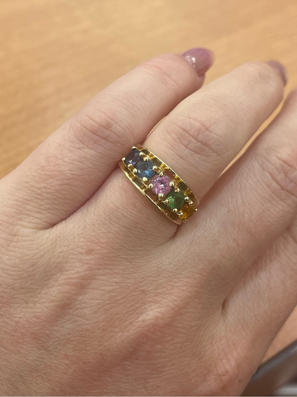 10k Yellow Gold Multicolor Gemstone Band Ring